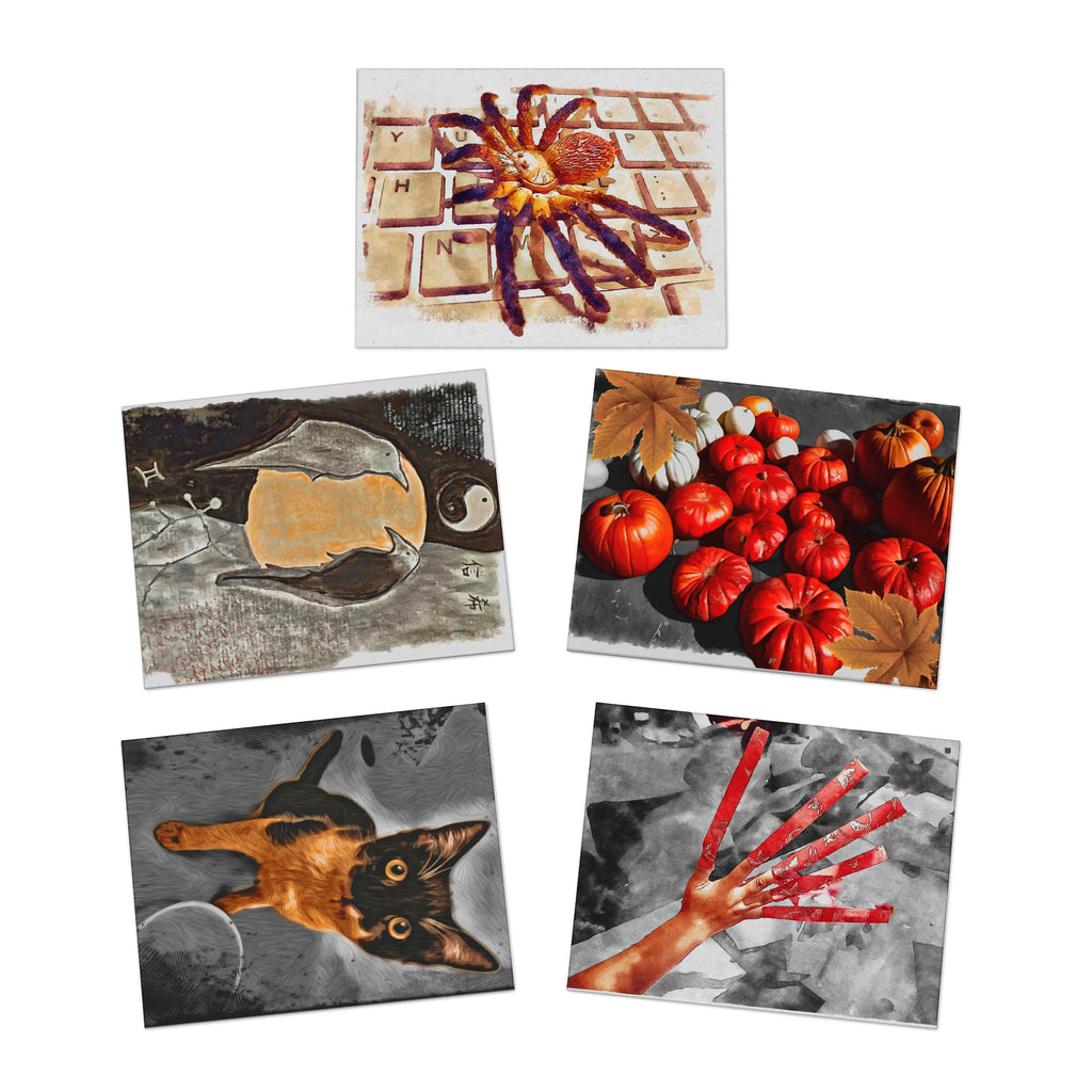 Greeting Card, Halloween & Fall Inspired Greeting Card Set – 5 Unique Designs