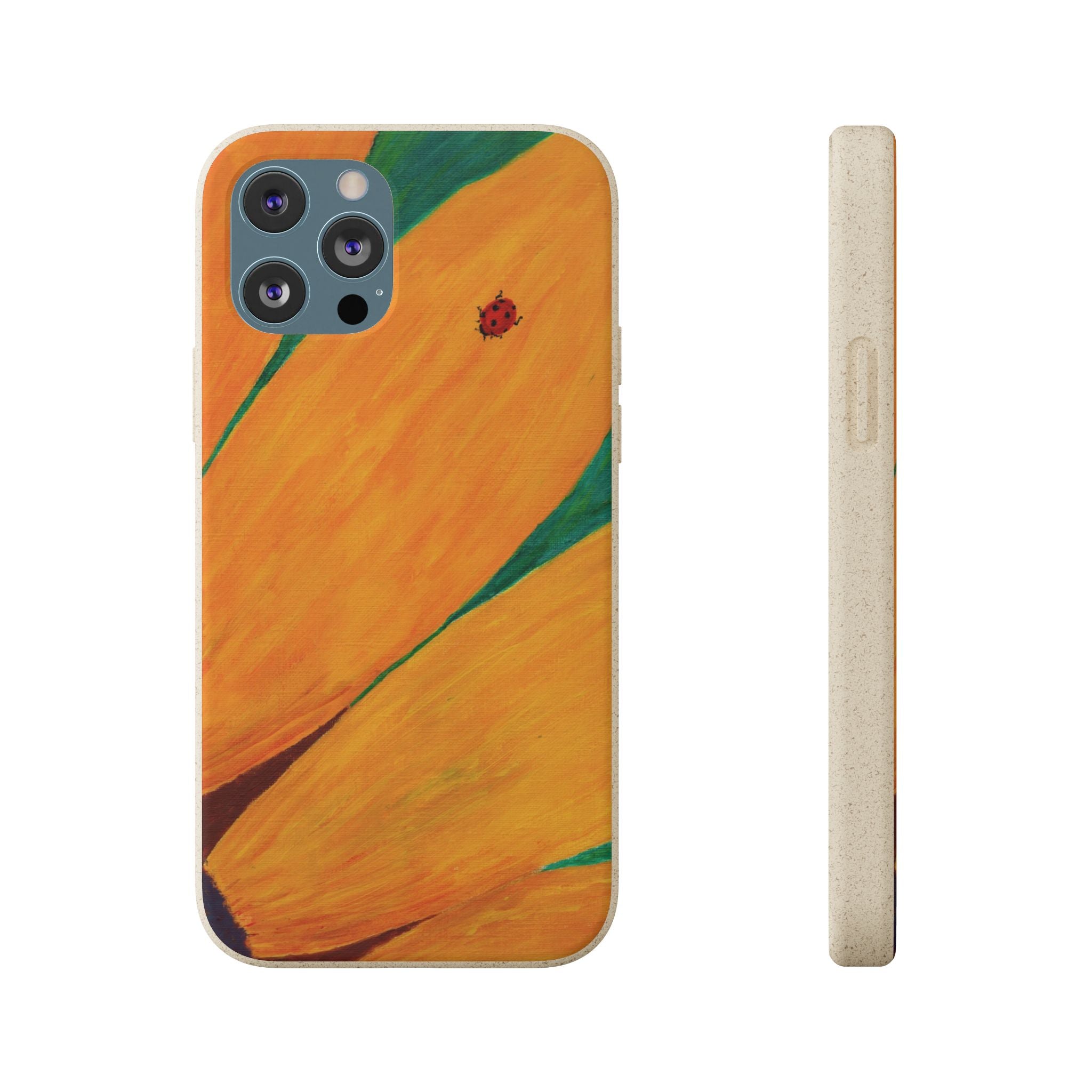 Phone Case with Print of Ladybug on Sunflower Painting| Biodegradable