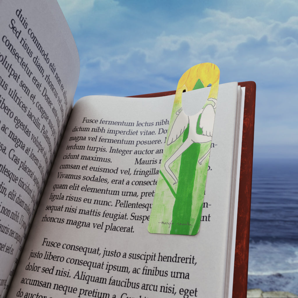 Bookmark - Whimsical Stick Angel Climbing Sunflower Design