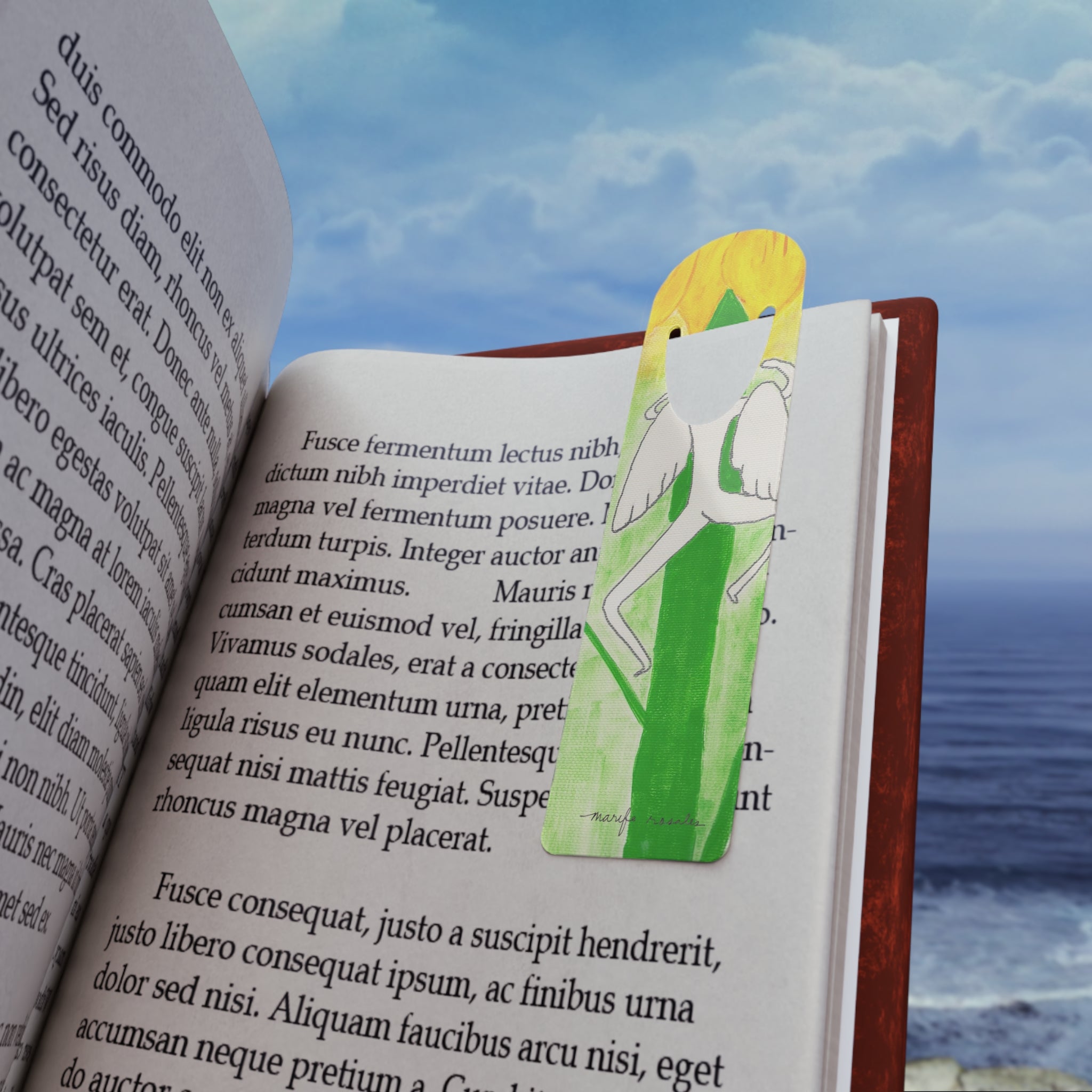 Bookmark - Whimsical Stick Angel Climbing Sunflower Design