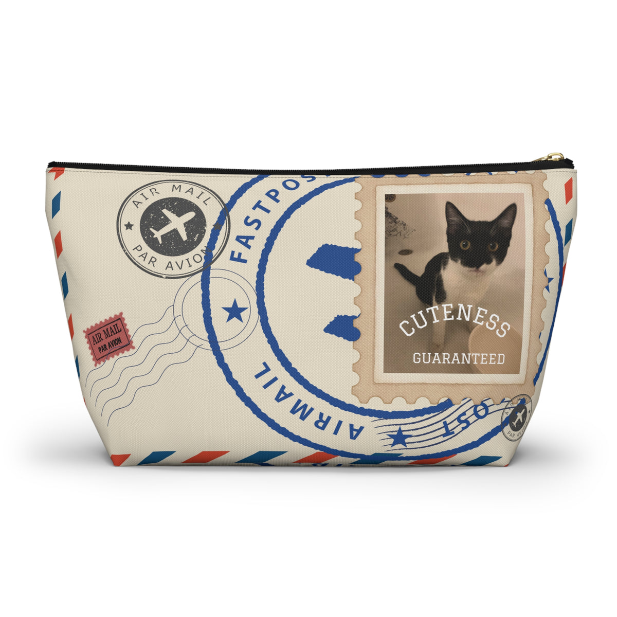 Cat Stamp Airmail Accessory Pouch — Cute Postage Cosmetic Bag
