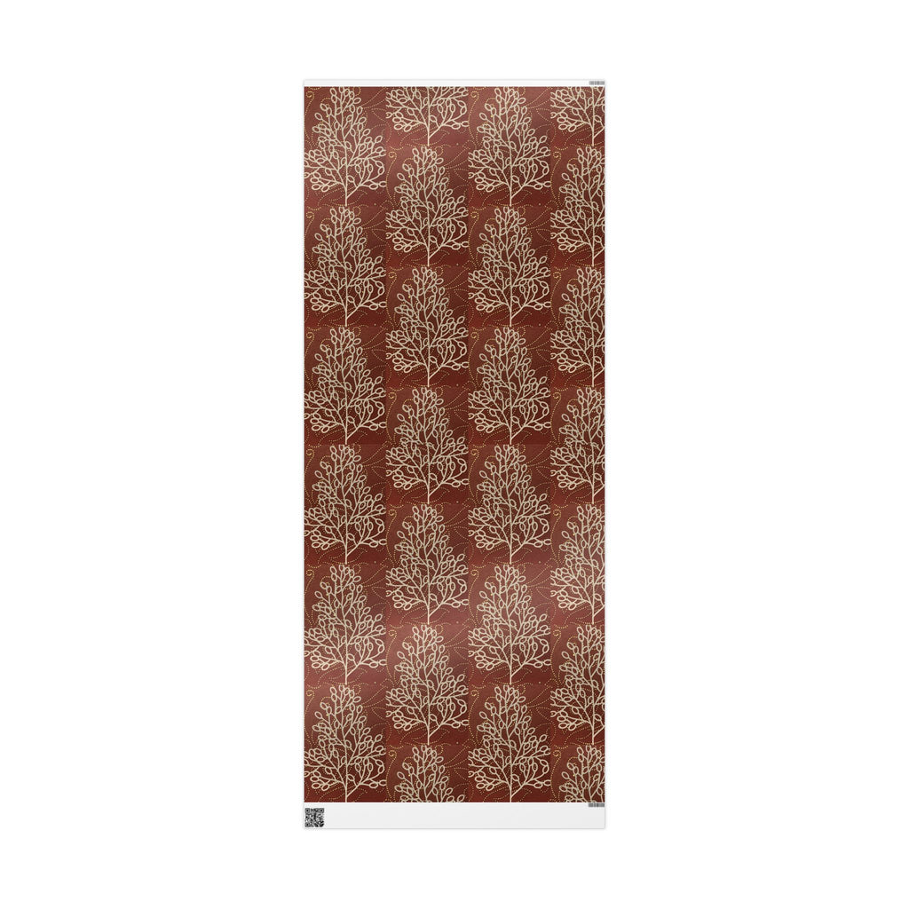 Patterned fabric with tree design on a red background
