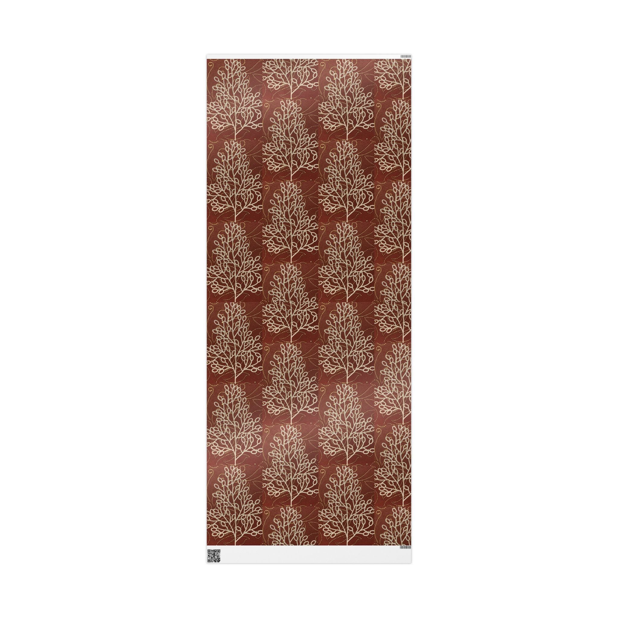 Patterned fabric with tree design on a red background