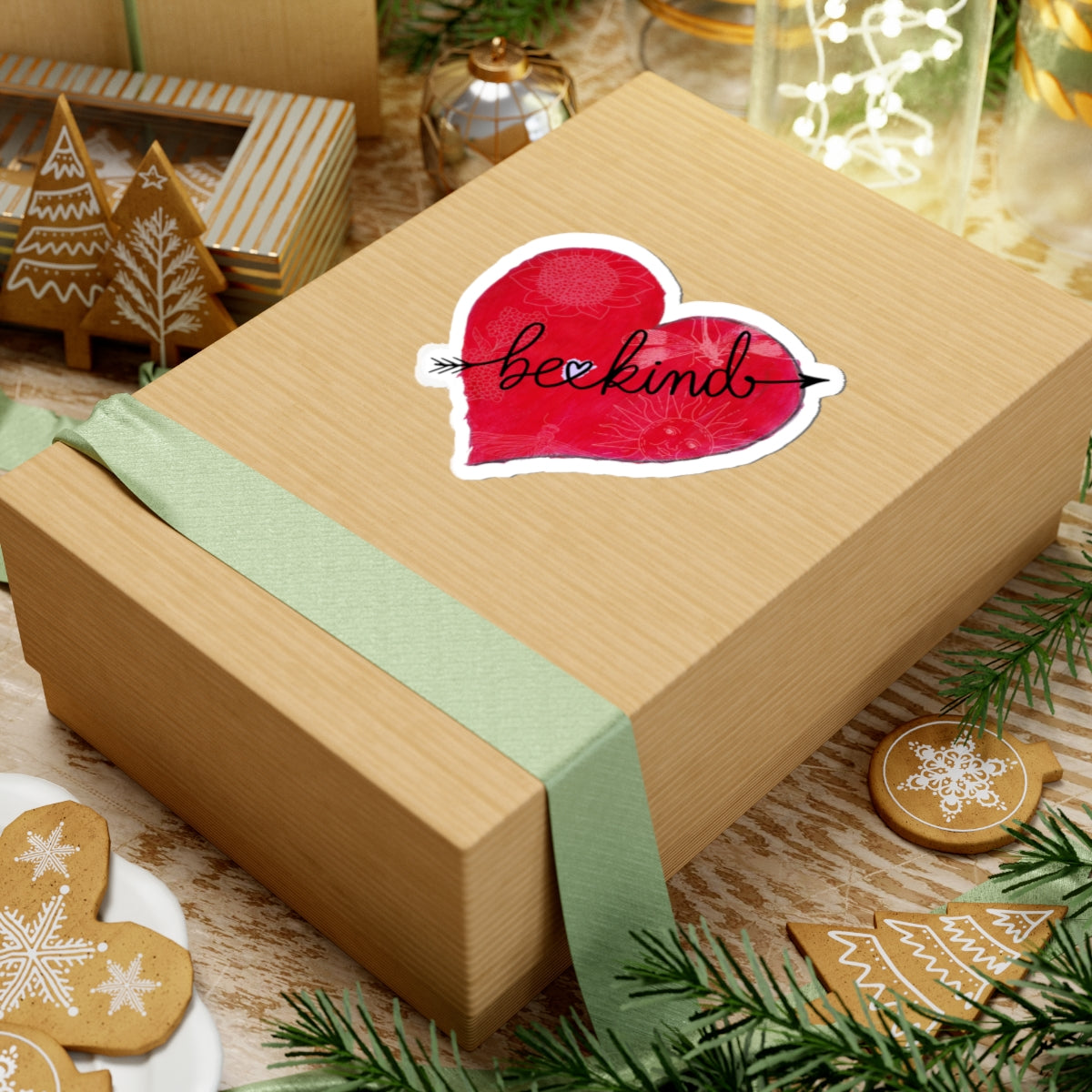 Sticker, Be Kind Heart  Red Heart Kiss-Cut Vinyl Sticker