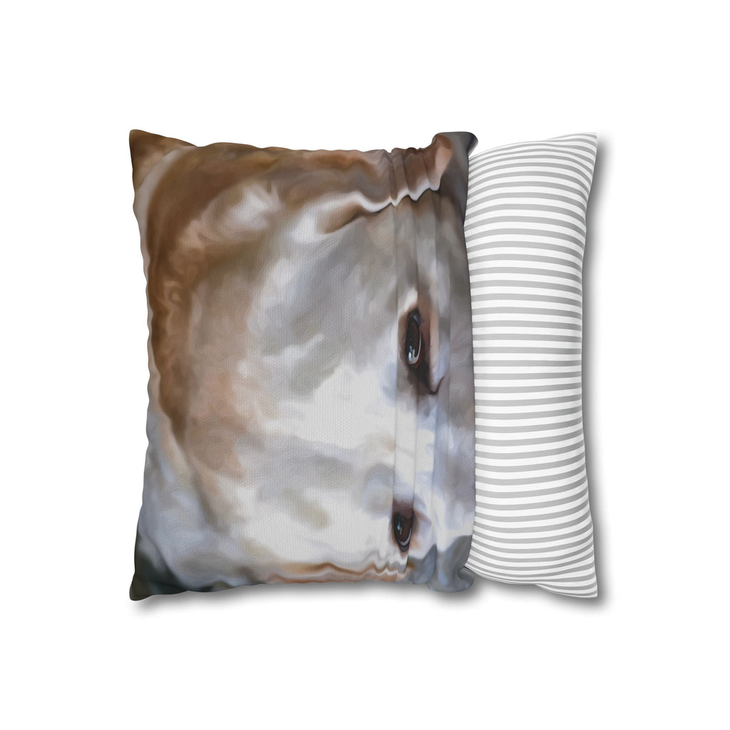 Decorative pillow with a horse's face design on a white background