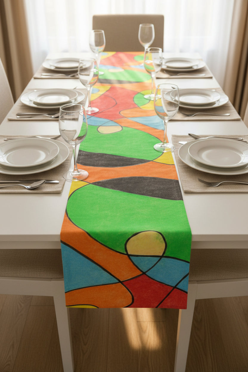 Colorful abstract design laid out on a dining table