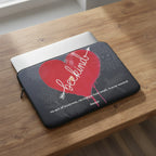 Be Kind Laptop sleeve designed by Marife Rosales of MyLittleFe on a rustic desk