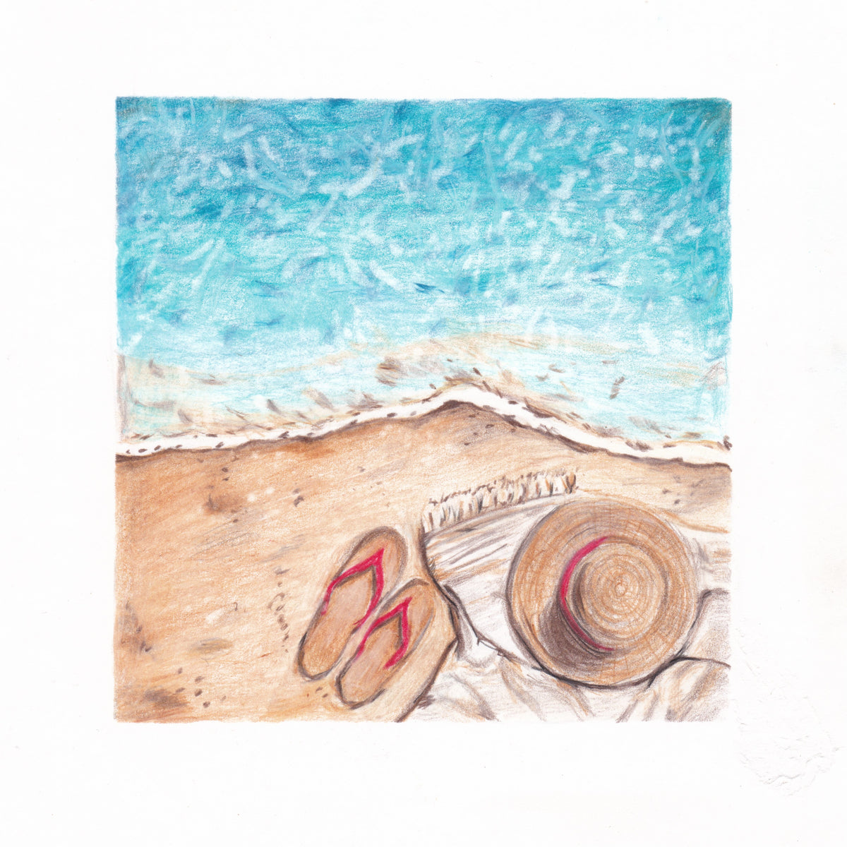 Printable Beach Scene | Life's a Beach | Hand Drawn Colored Pencil Art | Instant Download | 4.25x4.25