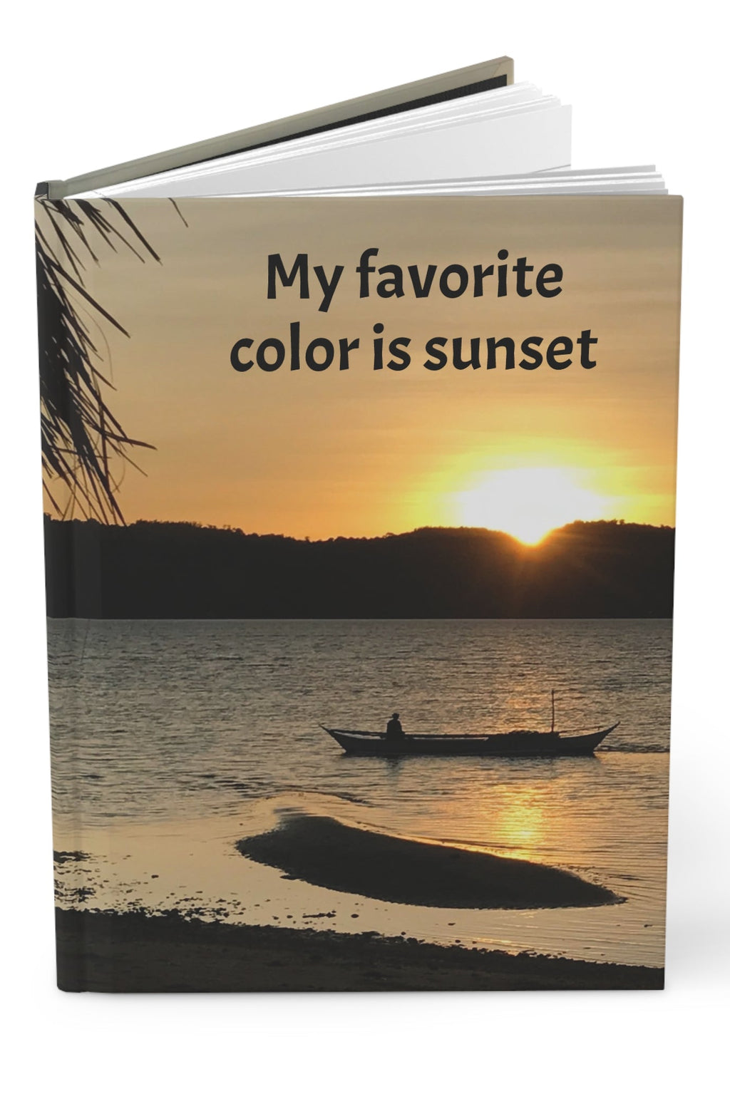 Book cover with sunset scene and 'My favorite color is sunset' text