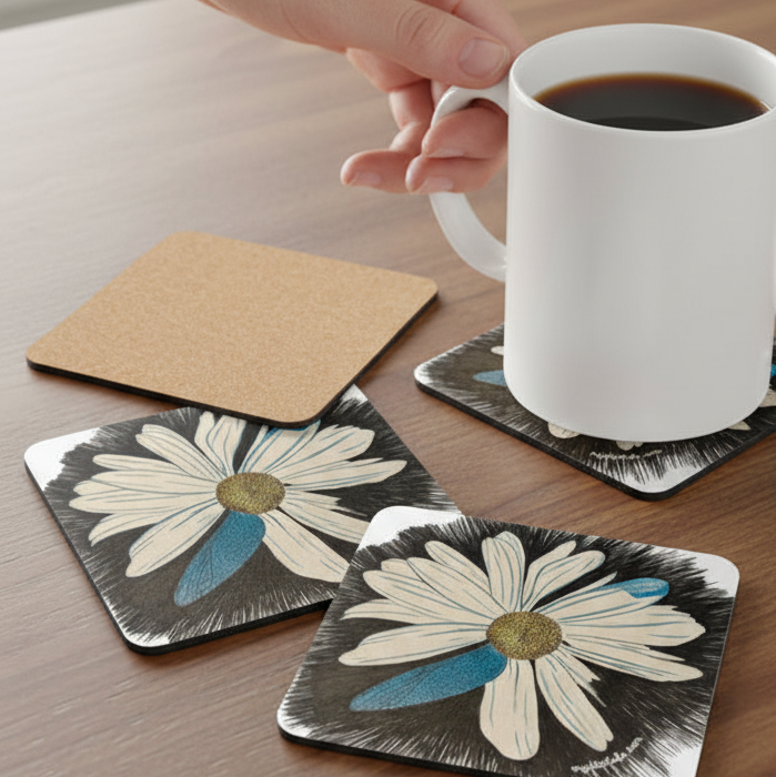 Coaster Set, Daisy Dragonfly Wings Design