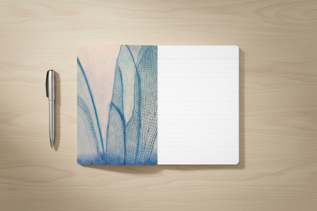 Abstract design with blue and beige patterns on a coffee table in a living room