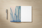 Abstract design with blue and beige patterns on a coffee table in a living room