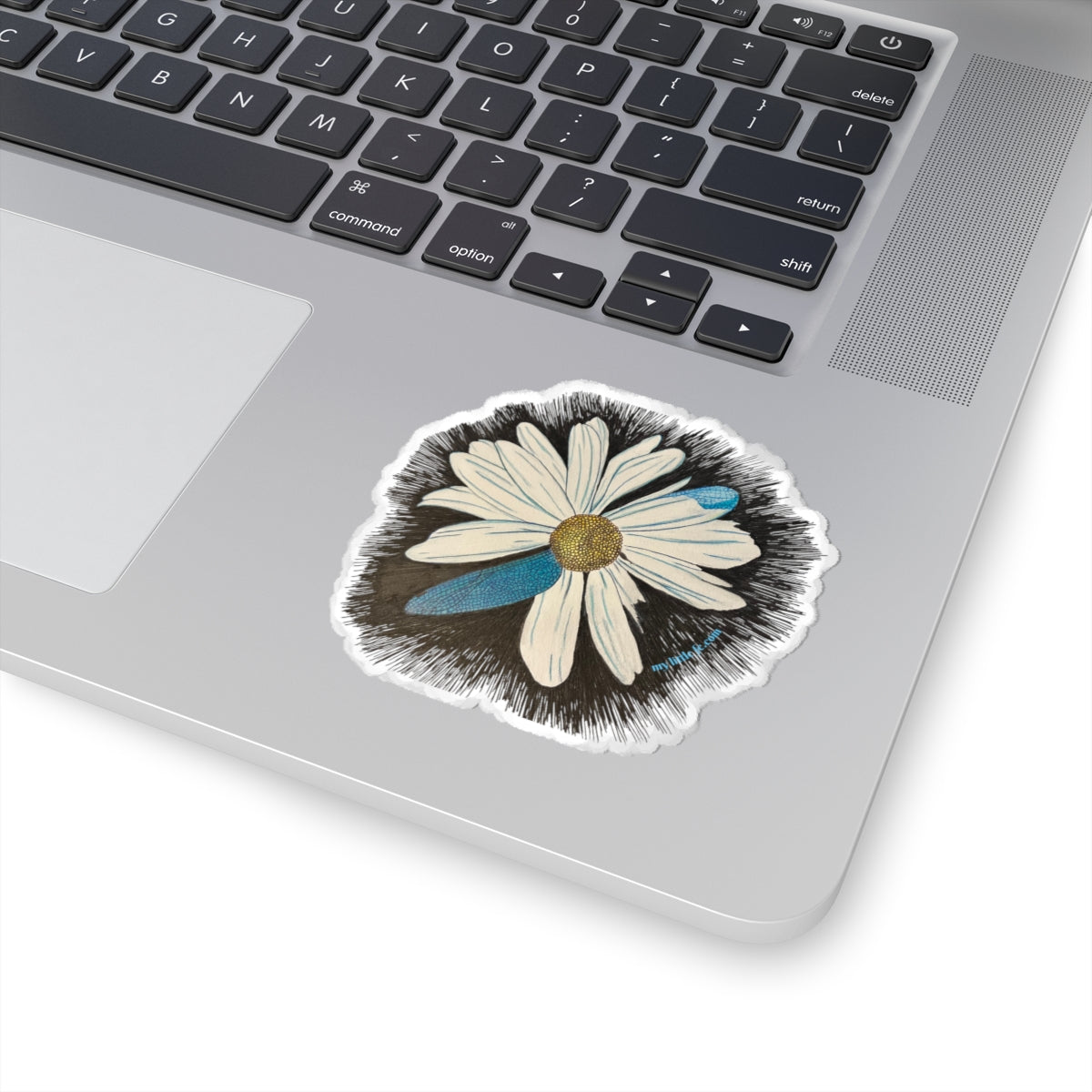 Daisy Dragonfly Wings as Petals Sticker on a laptop