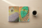 Decorative panel with a dragonfly design on a leaf, surrounded by nature-themed elements.