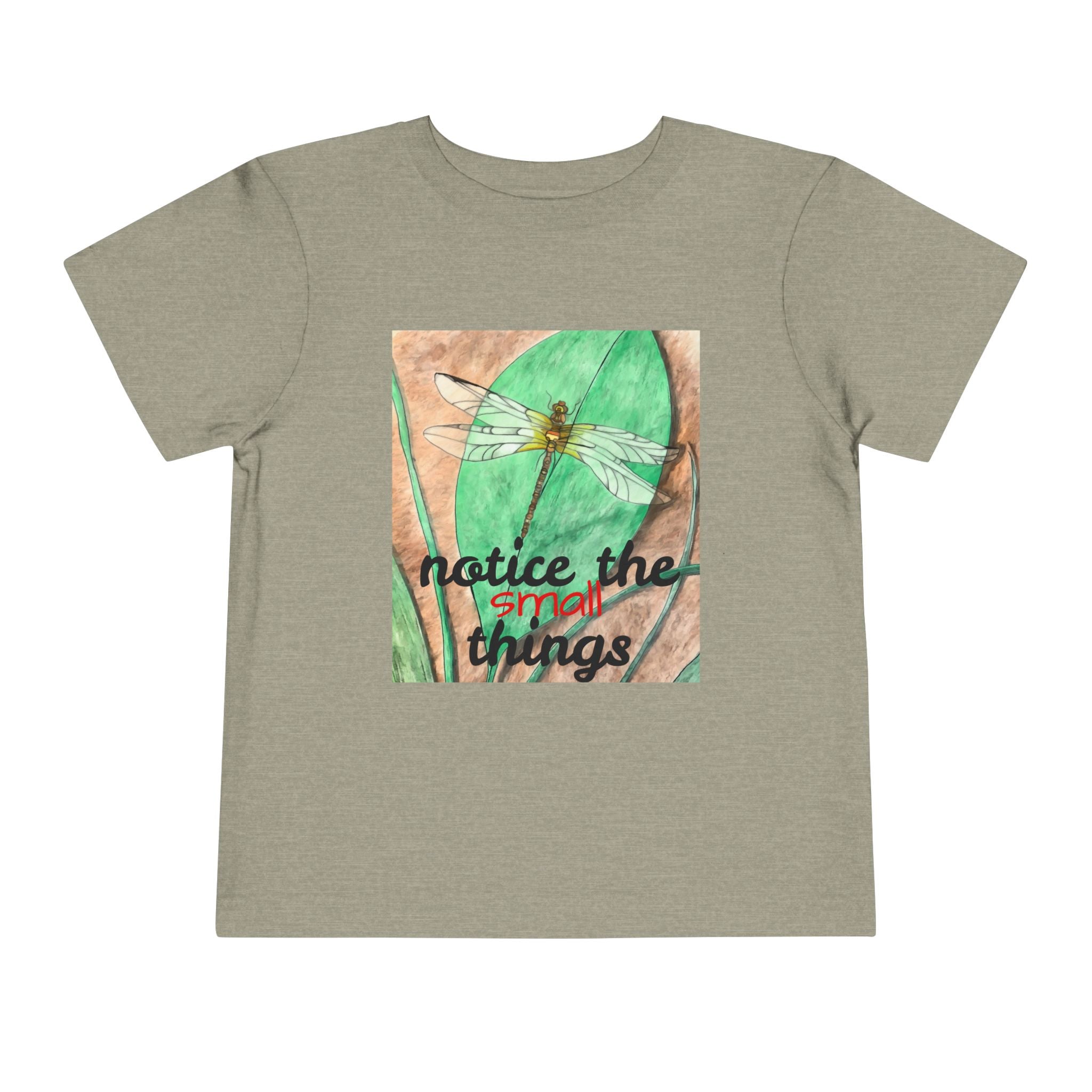 Green t-shirt with a dragonfly graphic and text on a white background