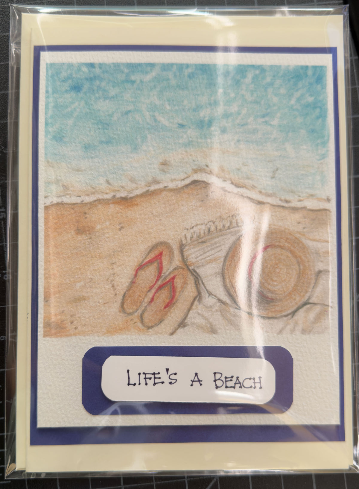 Printable Beach Scene | Life's a Beach | Hand Drawn Colored Pencil Art | Instant Download | 4.25x4.25