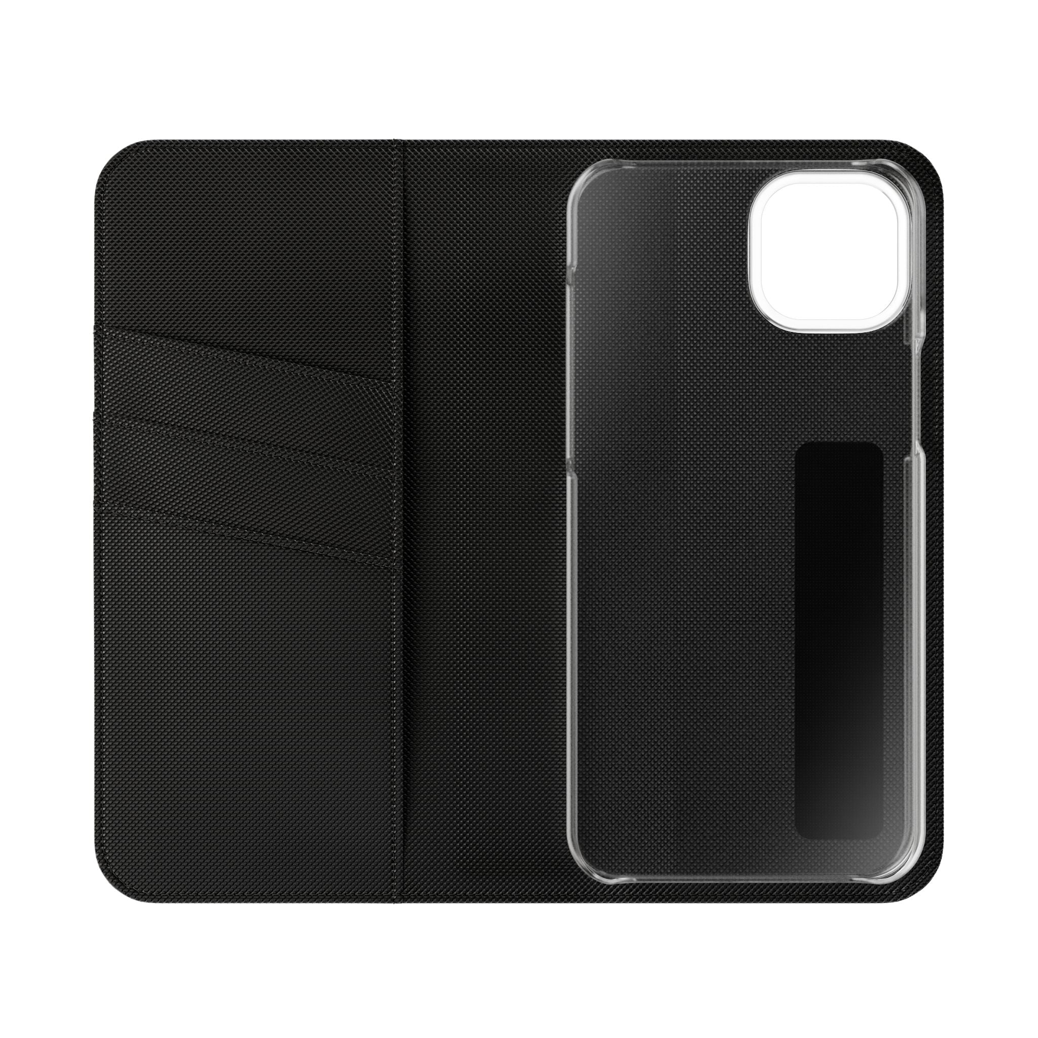 Open inside phone case with card slots on a white background