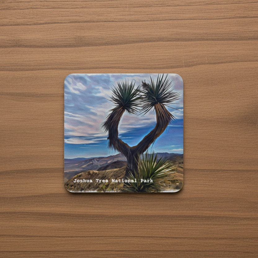 Coaster with a Joshua Tree and desert landscape design, featuring 'Joshua Tree National Park'.