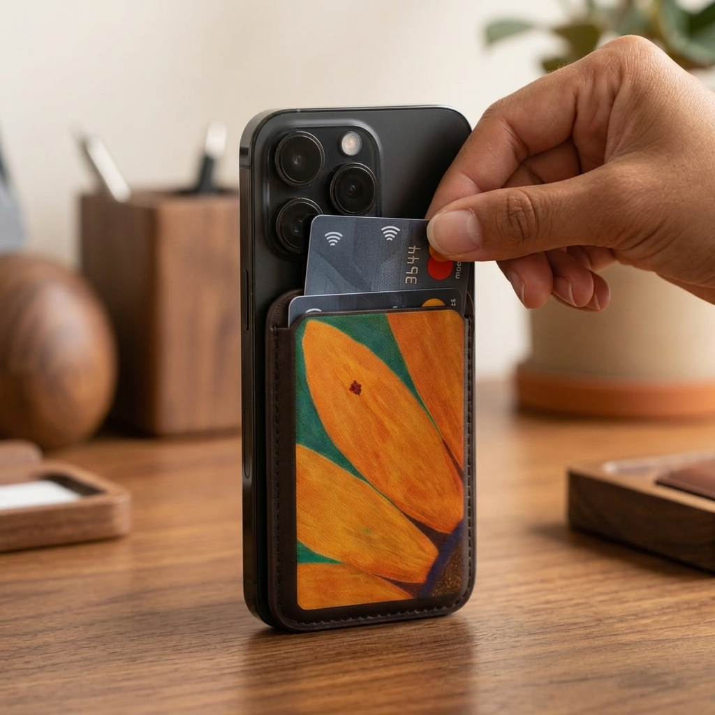 Wallet, Ladybug on Sunflower MagSafe Card Holder