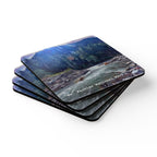 Set of four coasters with a mountain and lake design, featuring 'Mt. Rainier National Park' text.