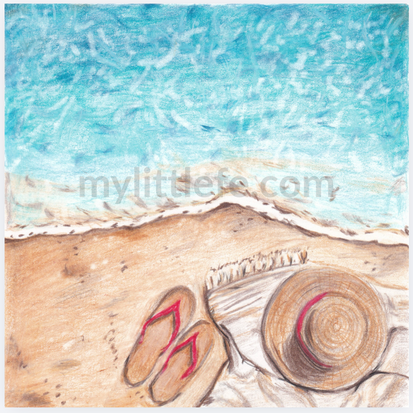 Printable Beach Scene | Life's a Beach | Hand Drawn Colored Pencil Art | Instant Download | 4.25x4.25