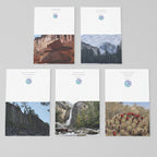 5 Greeting cards opened with National Parks on the front covers and the back has the logo of the artist.