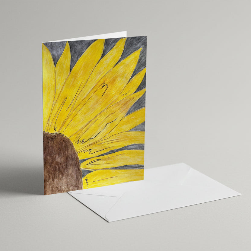 Greeting card with a print of a yellow sunflower painting with an envelope