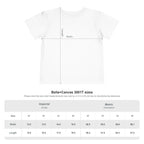 Measurement chart for Bella+Canvas 3001T t-shirt sizes on a white background