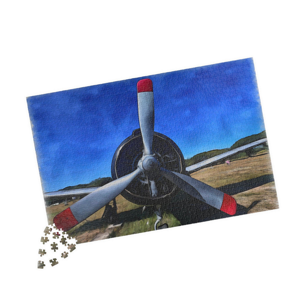 Jigsaw puzzle with airplane design on a white background