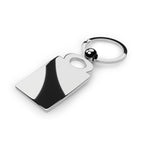 Back of keychain with a rectangular tag on a white background