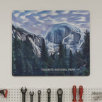 Metal Wall Art of Yosemite National Park in a garage