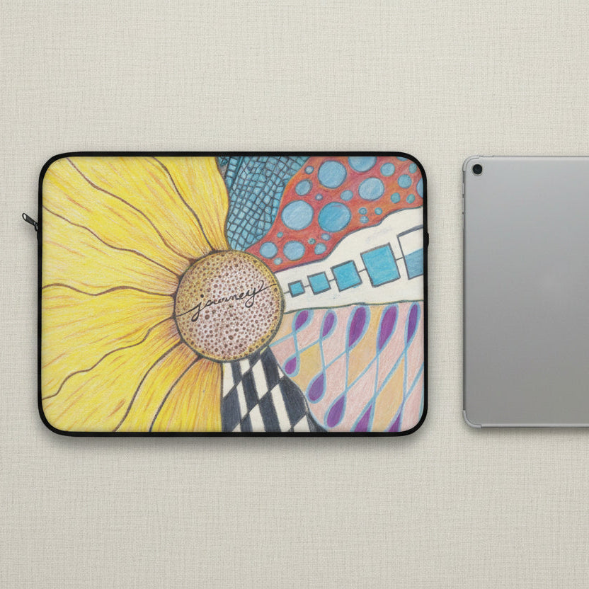 Zentangle Sunflower tablet and laptop case on a white background