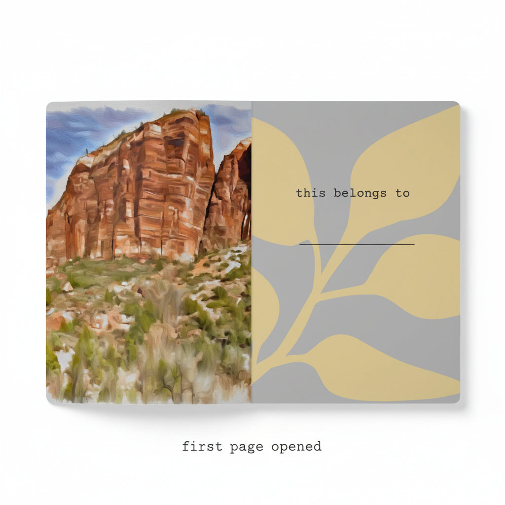 Zion National park on back of front cover on first page has this belongs to