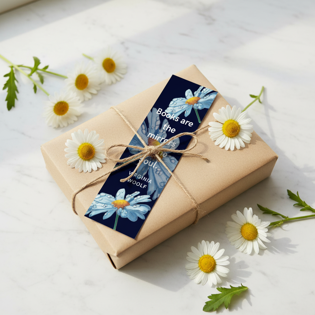 Printable Bookmark | Original Blue Flower | Virginia Woolf Quote | Instant Download | 4 per Page | 2x6