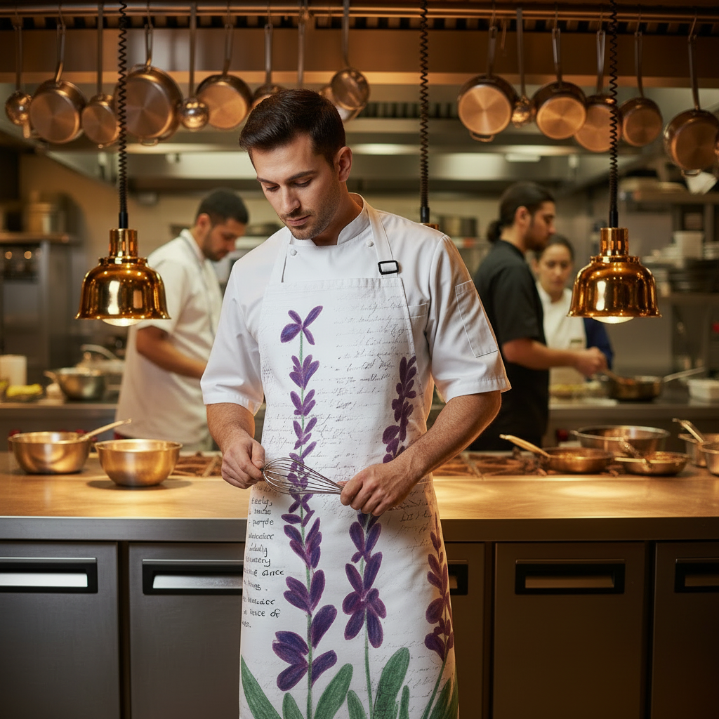 Apron, Lavender Botanical Art Kitchen Apron with Pocket