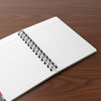 Open spiral-bound notebook with lined pages on a white background
