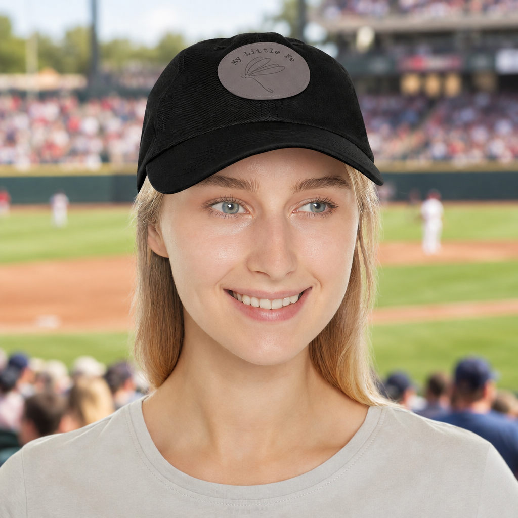 Square dragonfly hat mock-up with a baseball game background